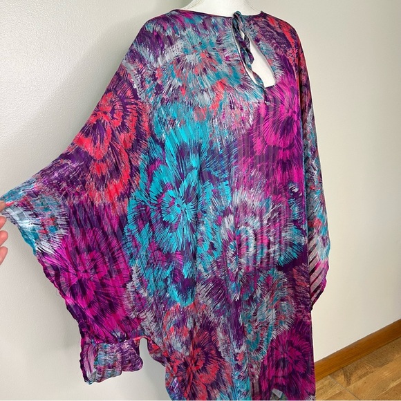 K-DASH by Kardashian Womens 2X Tie Caftan Pink Blue Stripe Kimono Sleeve - Picture 3 of 8